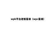 wpk平台老板是谁（wpc是谁）