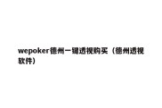 wepoker德州一键透视购买（德州透视软件）