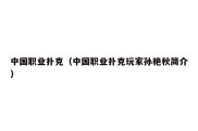 中国职业扑克（中国职业扑克玩家孙艳秋简介）