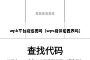 wpk平台能透视吗（wps能做透视表吗）