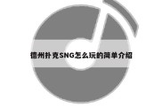 德州扑克SNG怎么玩的简单介绍